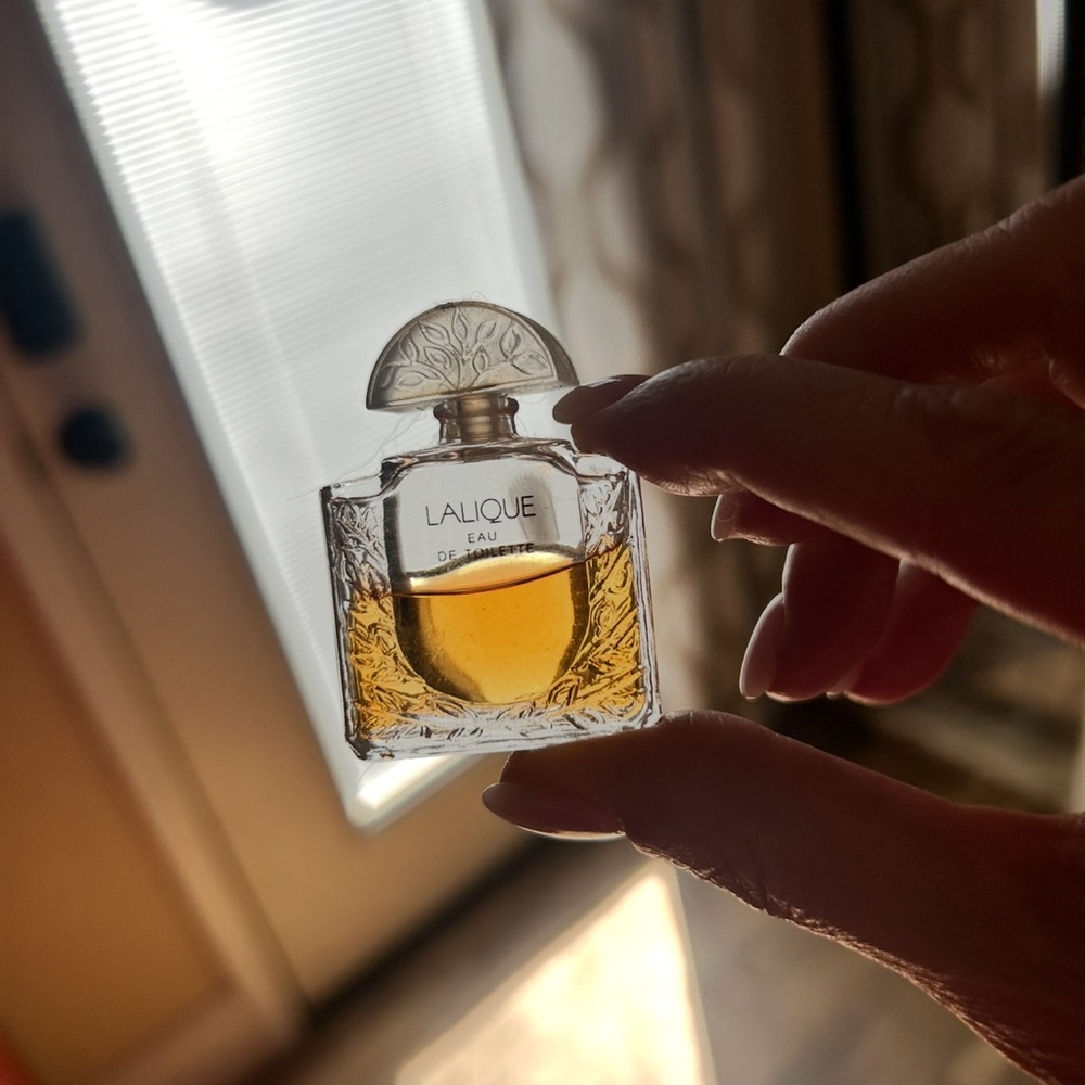Lalique Clear Glass Perfume Bottle with Amber Hue